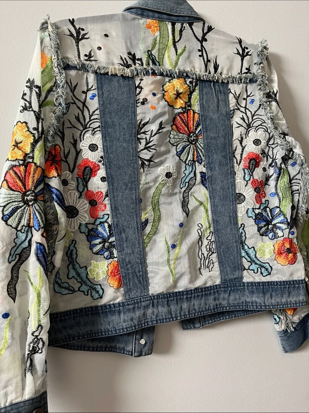 Go Fish Organza Embroidered Jean Jacket small floral mesh sheer jacket spring - Picture 3 of 6